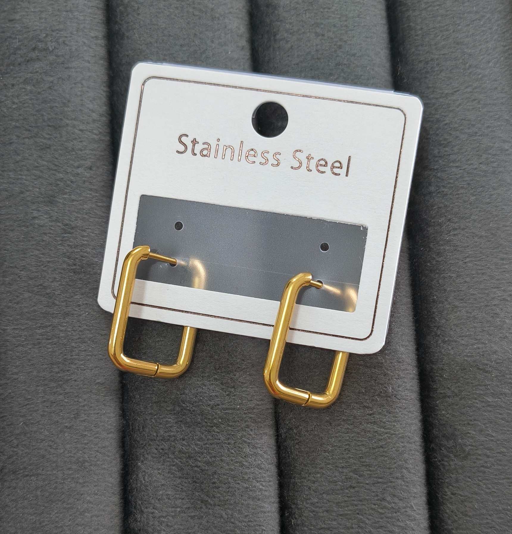 Anti Tarnish Earrings Dainty Rectangle Hoop 18K Gold Plated