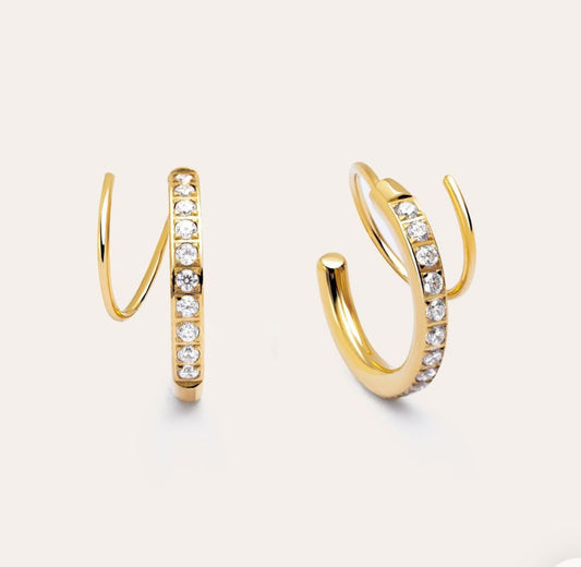 Anti Tarnish Earrings Diamond Twirl Shaped 18K Gold Plated