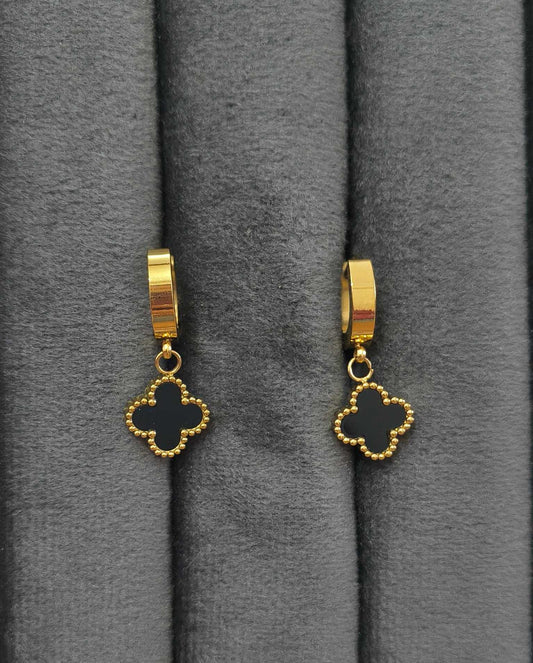 Anti Tarnish Earrings Fancy Clover Dangler 18K Gold Plated