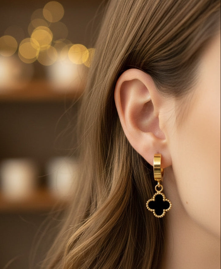 Anti Tarnish Earrings Fancy Clover Dangler 18K Gold Plated