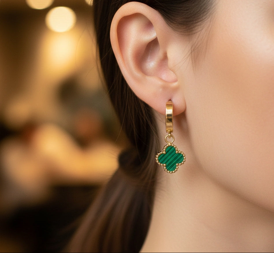 Anti Tarnish Earrings Fancy Clover Dangler 18K Gold Plated