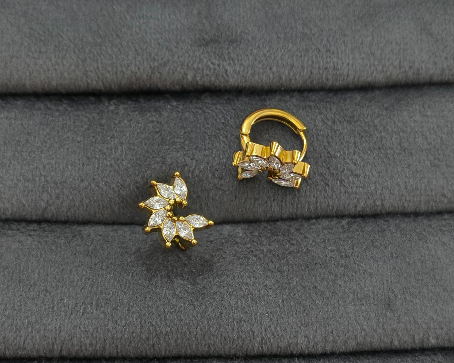 Anti Tarnish Earrings Floral Diamond Hoop 18K Gold Plated