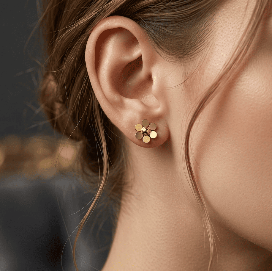 Anti Tarnish Earrings Flower Stud 18K Gold Plated
