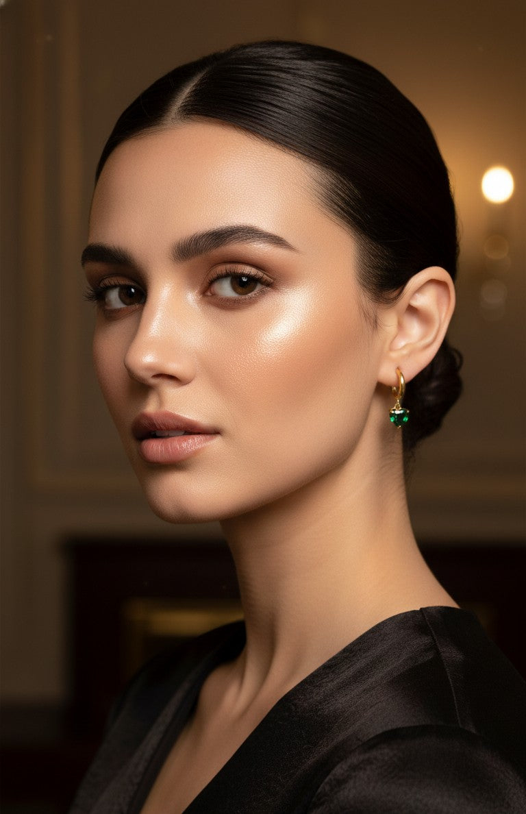 Anti Tarnish Earrings Green Heart Dangler 18K Gold Plated