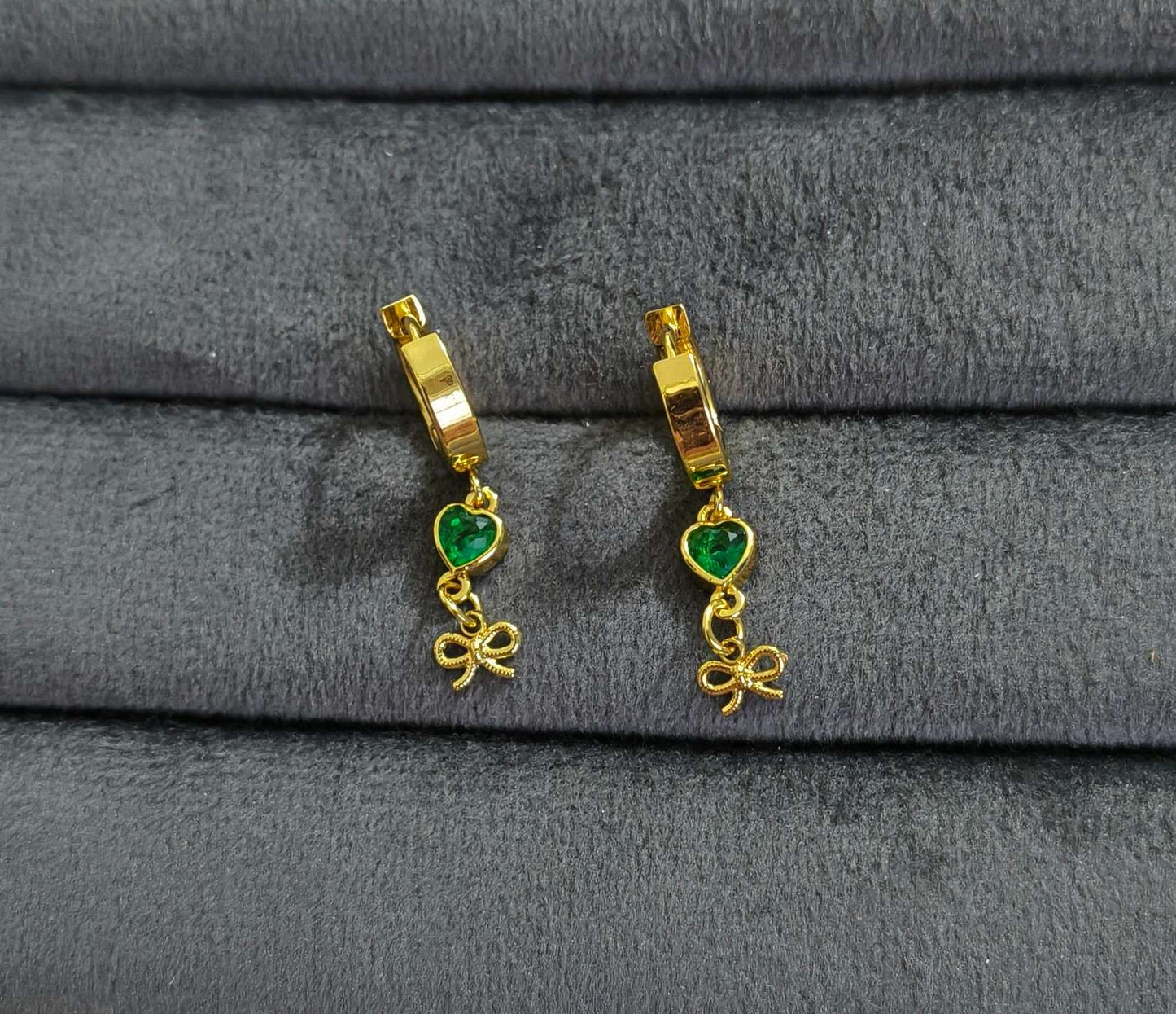 Anti Tarnish Earrings Heart Bow Dangler 18K Gold Plated