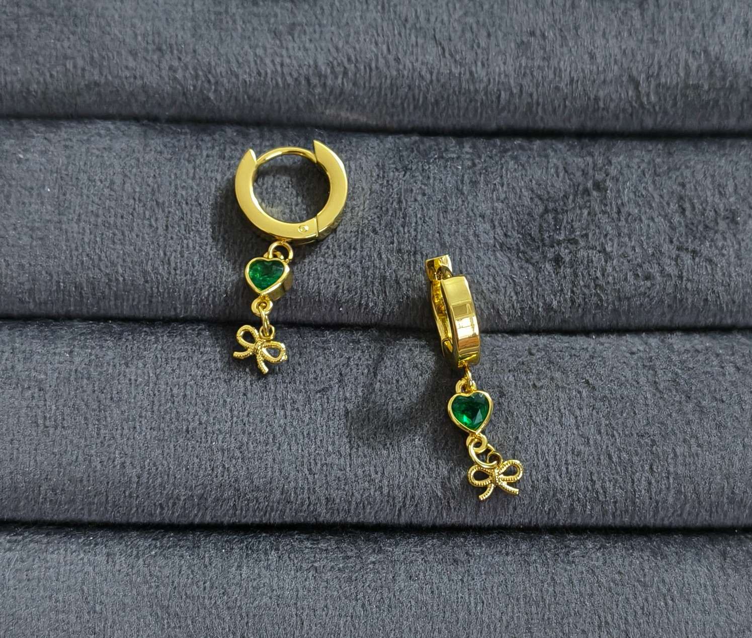 Anti Tarnish Earrings Heart Bow Dangler 18K Gold Plated