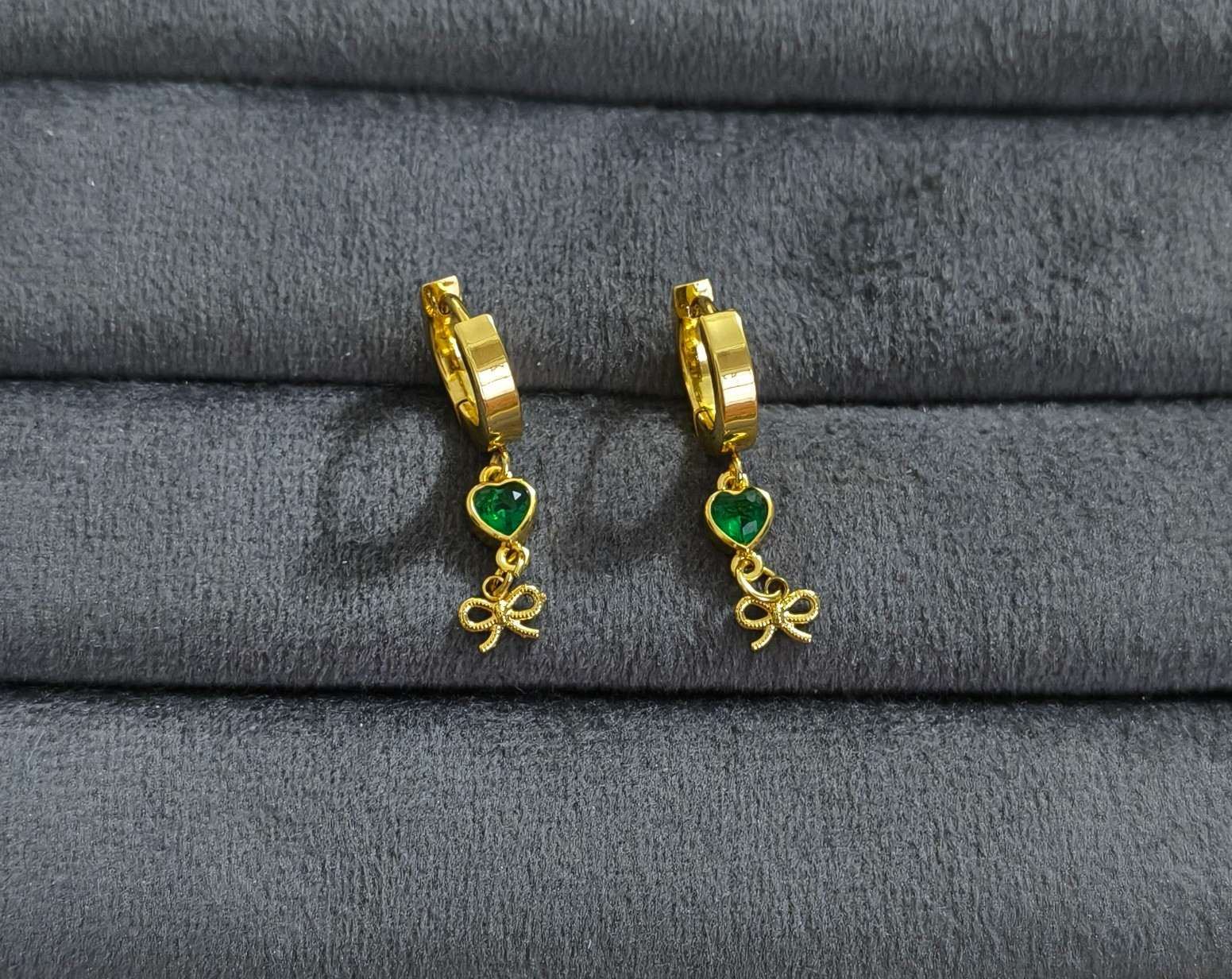 Anti Tarnish Earrings Heart Bow Dangler 18K Gold Plated