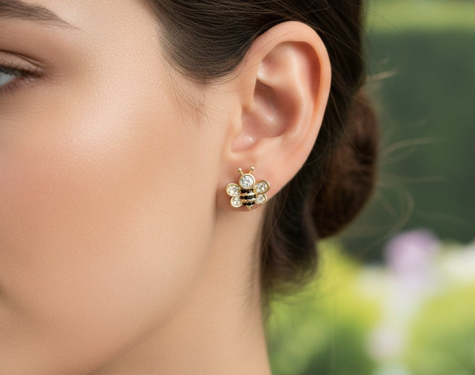 Anti Tarnish Earrings HoneyBee Stud 18K Gold Plated