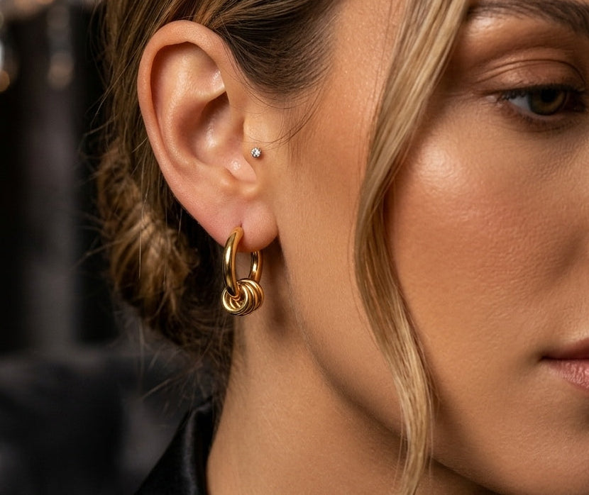 Anti Tarnish Earrings Loop Bali 18K Gold Plated