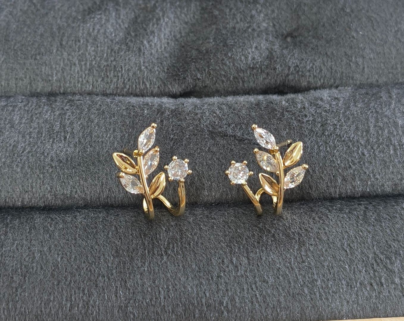 Anti Tarnish Earrings Olive Leaf Stud 18K Gold Plated