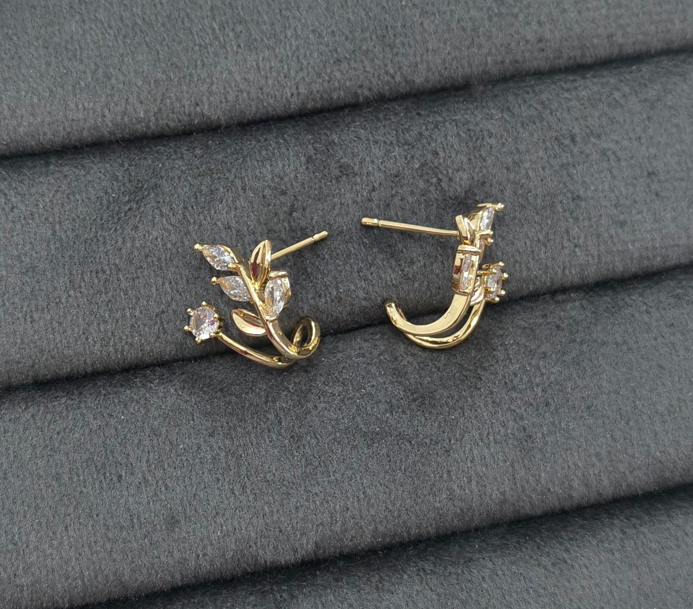 Anti Tarnish Earrings Olive Leaf Stud 18K Gold Plated