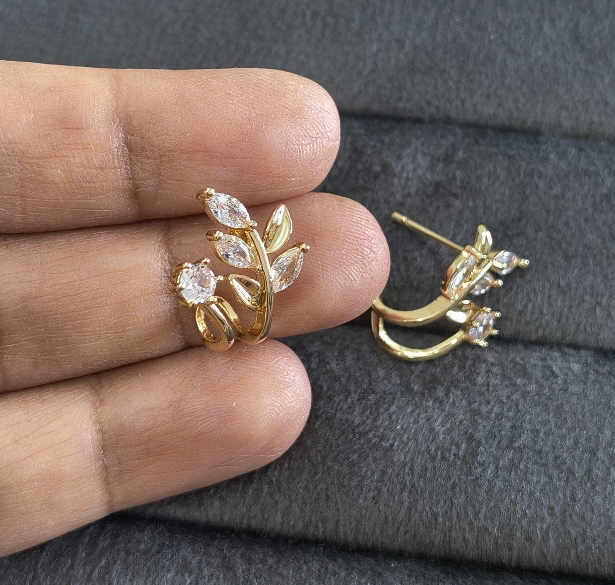 Anti Tarnish Earrings Olive Leaf Stud 18K Gold Plated
