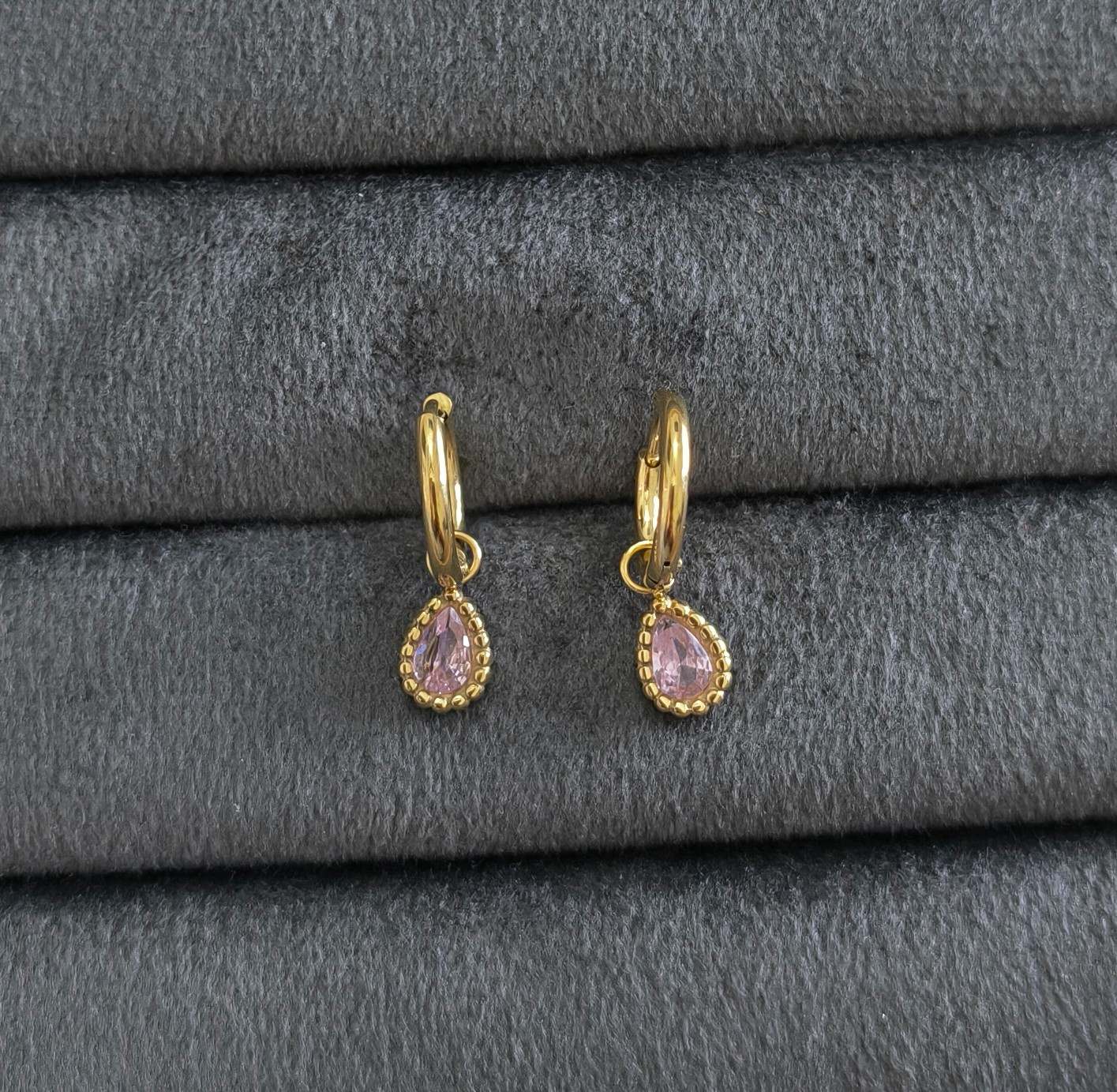 Anti Tarnish Earrings Oval Diamond Drop 18K Gold Plated