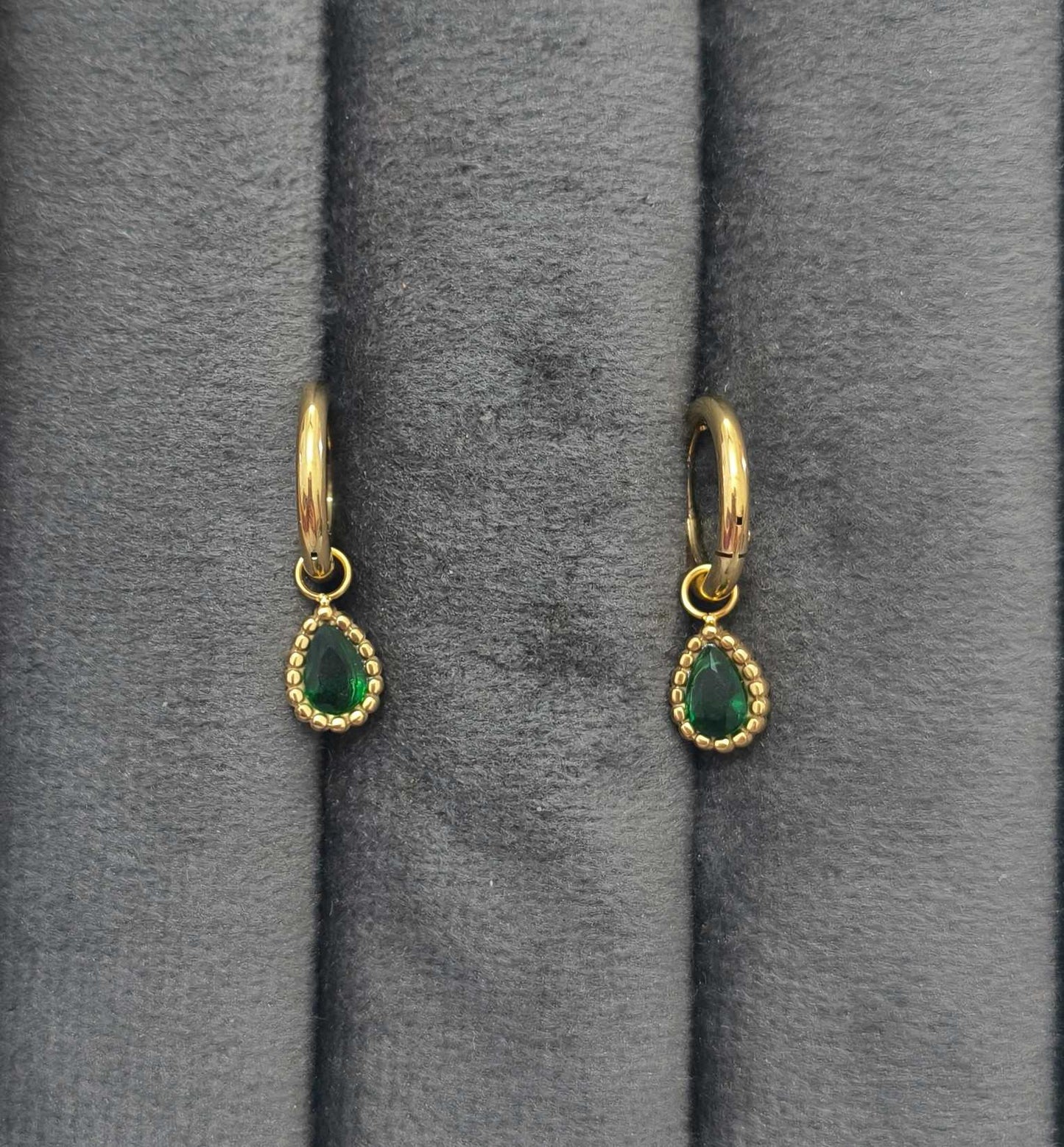 Anti Tarnish Earrings Oval Diamond Drop 18K Gold Plated