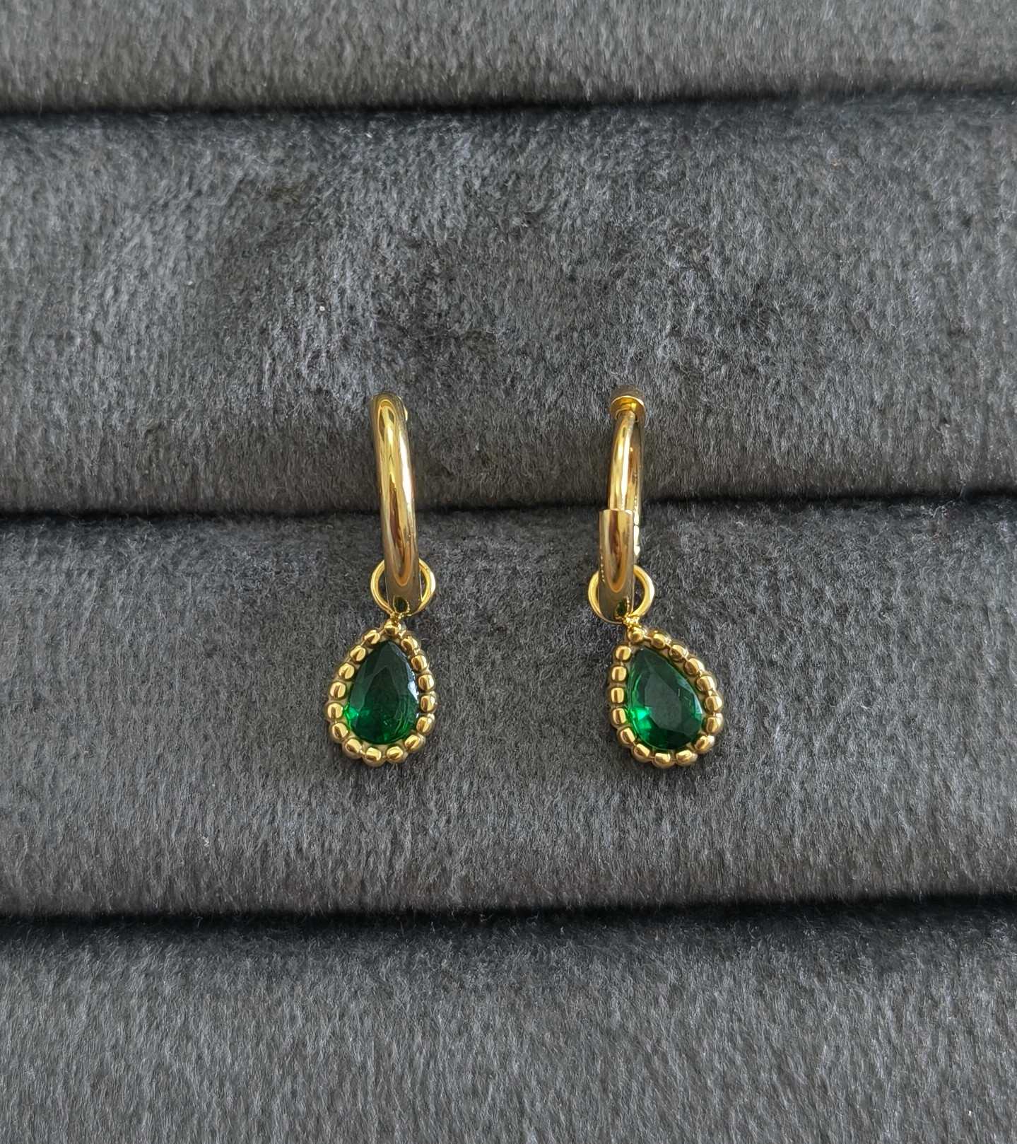 Anti Tarnish Earrings Oval Diamond Drop 18K Gold Plated