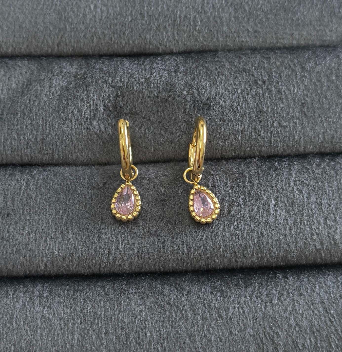 Anti Tarnish Earrings Oval Diamond Drop 18K Gold Plated