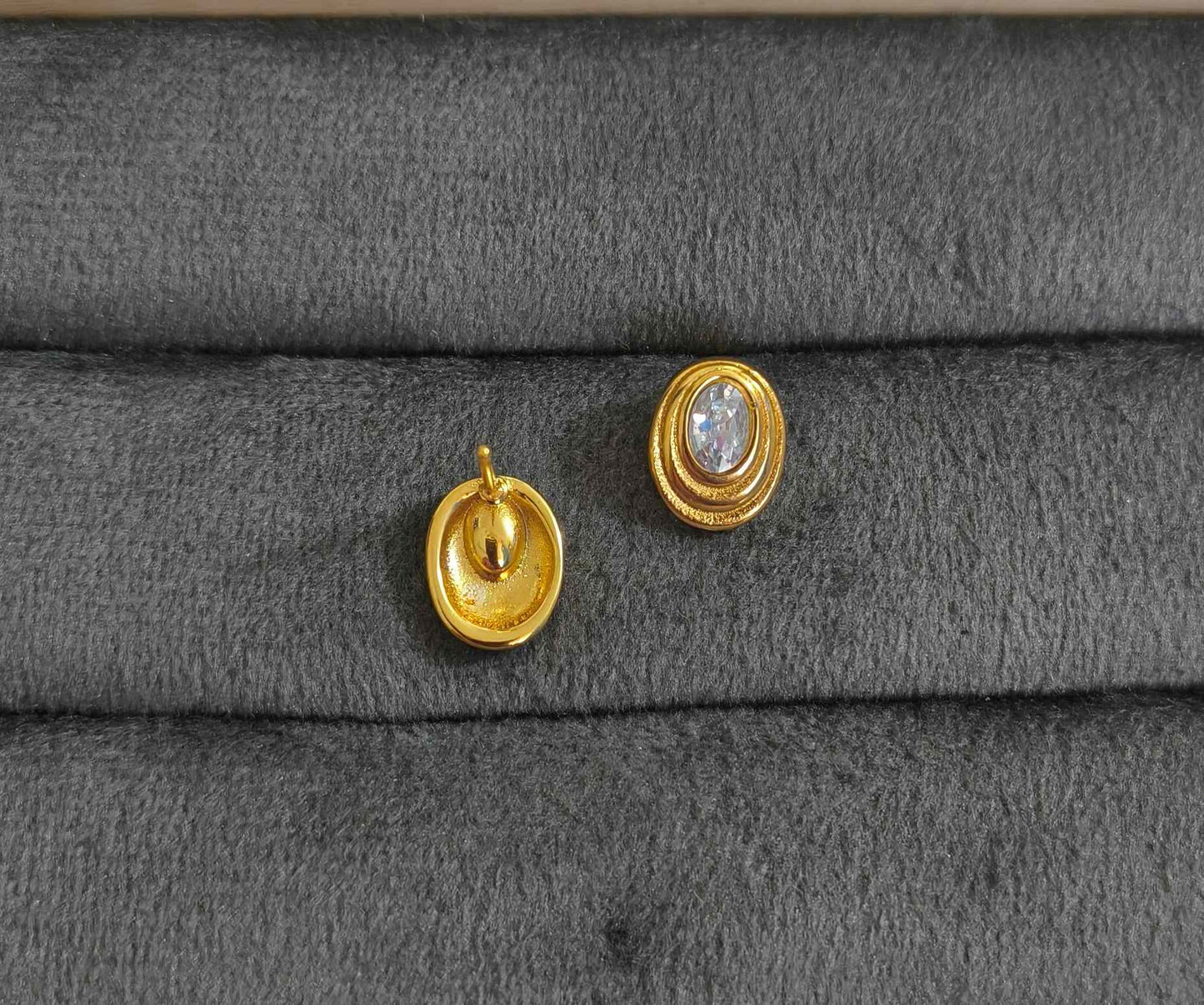 Anti Tarnish Earrings Oval Solitaire Stud 18K Gold Plated