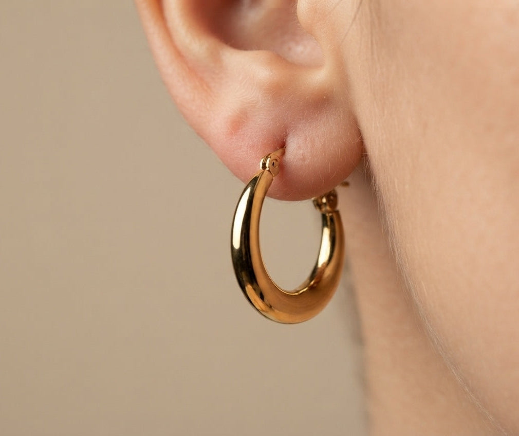 Anti Tarnish Earrings Round Hollow Hoop Bali 18K Gold Plated