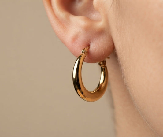 Anti Tarnish Earrings Round Hollow Hoop Bali 18K Gold Plated