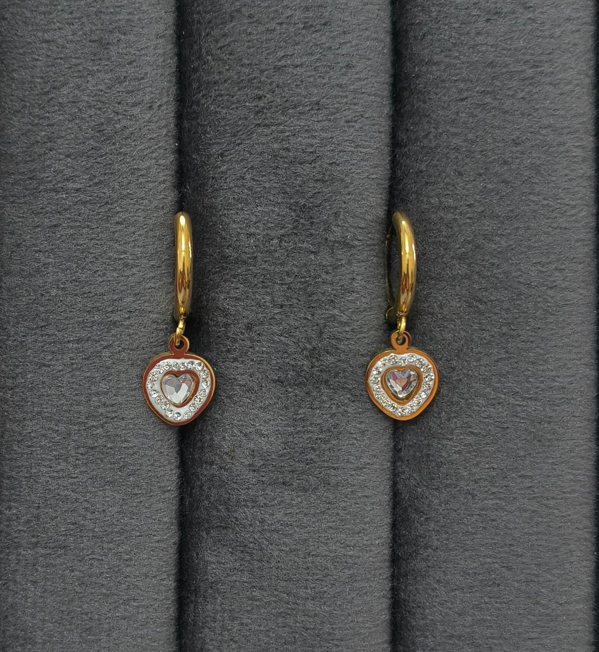 Anti Tarnish Earrings Shiny Heart Dangler 18K Gold Plated