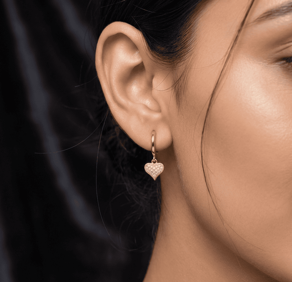 Anti Tarnish Earrings Shiny Heart Hoop 18K Gold Plated