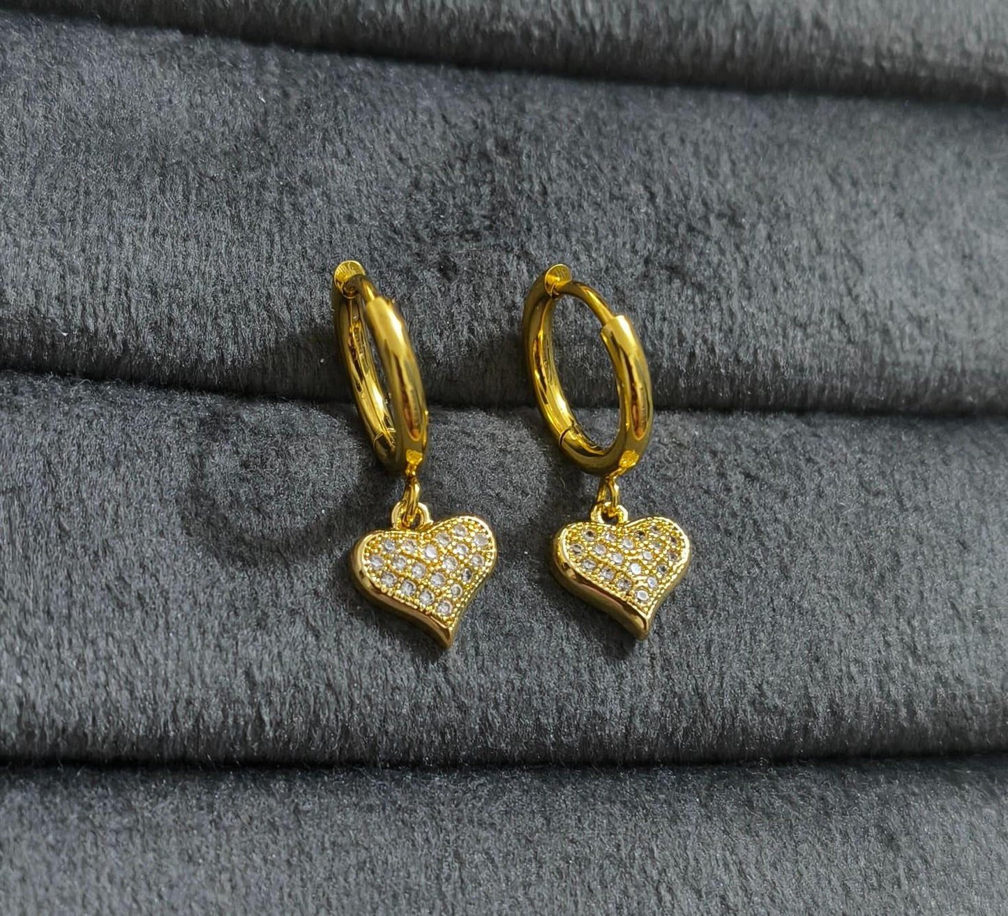 Anti Tarnish Earrings Shiny Heart Hoop 18K Gold Plated