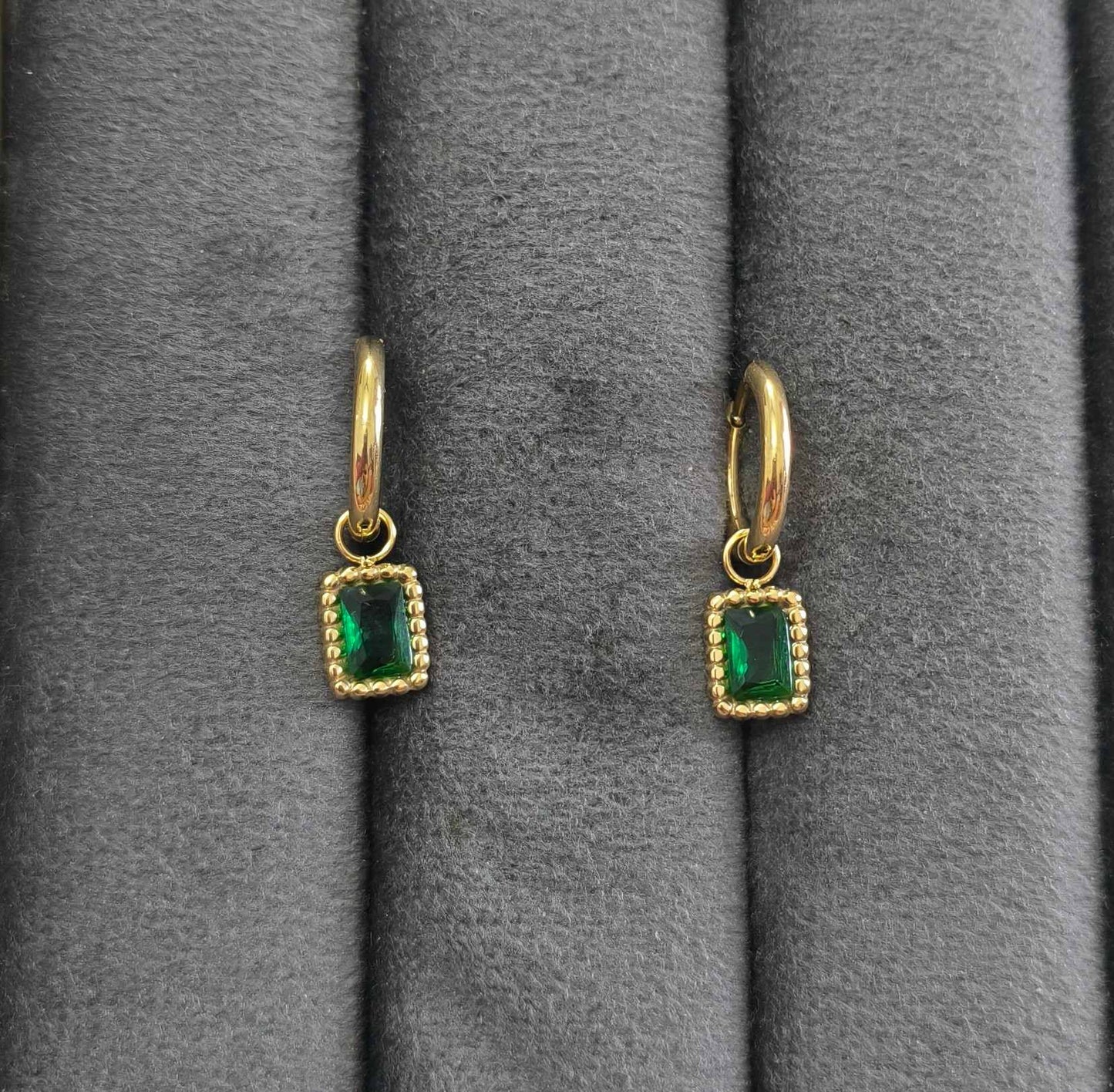 Anti Tarnish Earrings Square Diamond Drop 18K Gold Plated