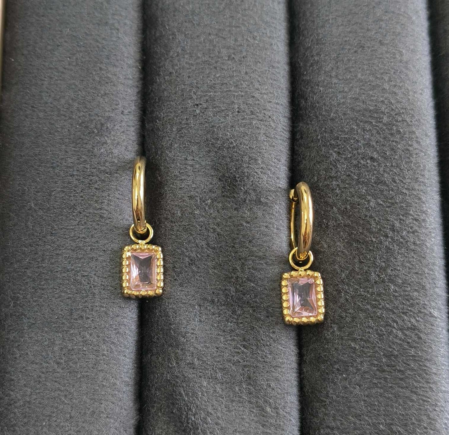 Anti Tarnish Earrings Square Diamond Drop 18K Gold Plated