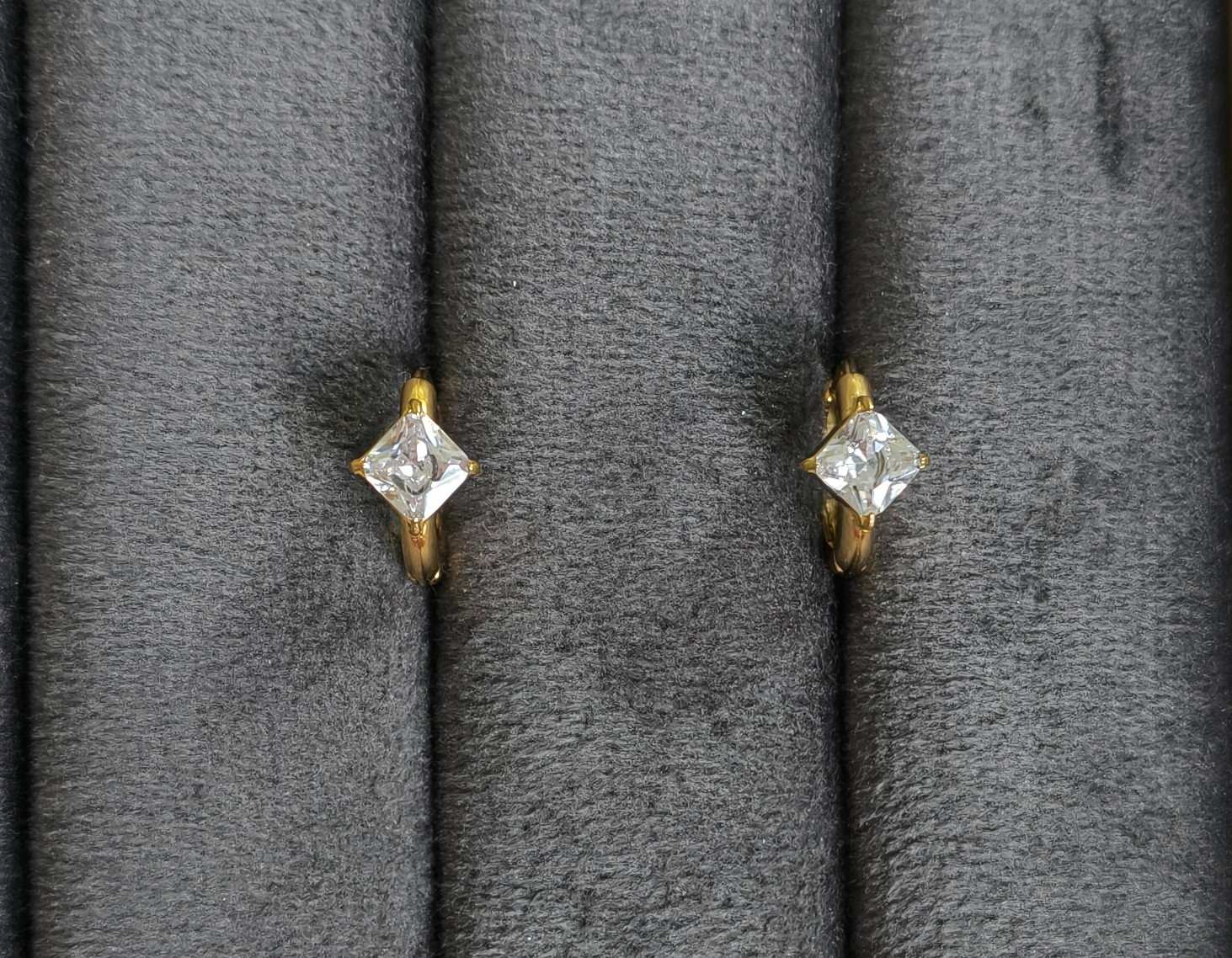 Anti Tarnish Earrings Square Solitaire Hoop 18K Gold Plated