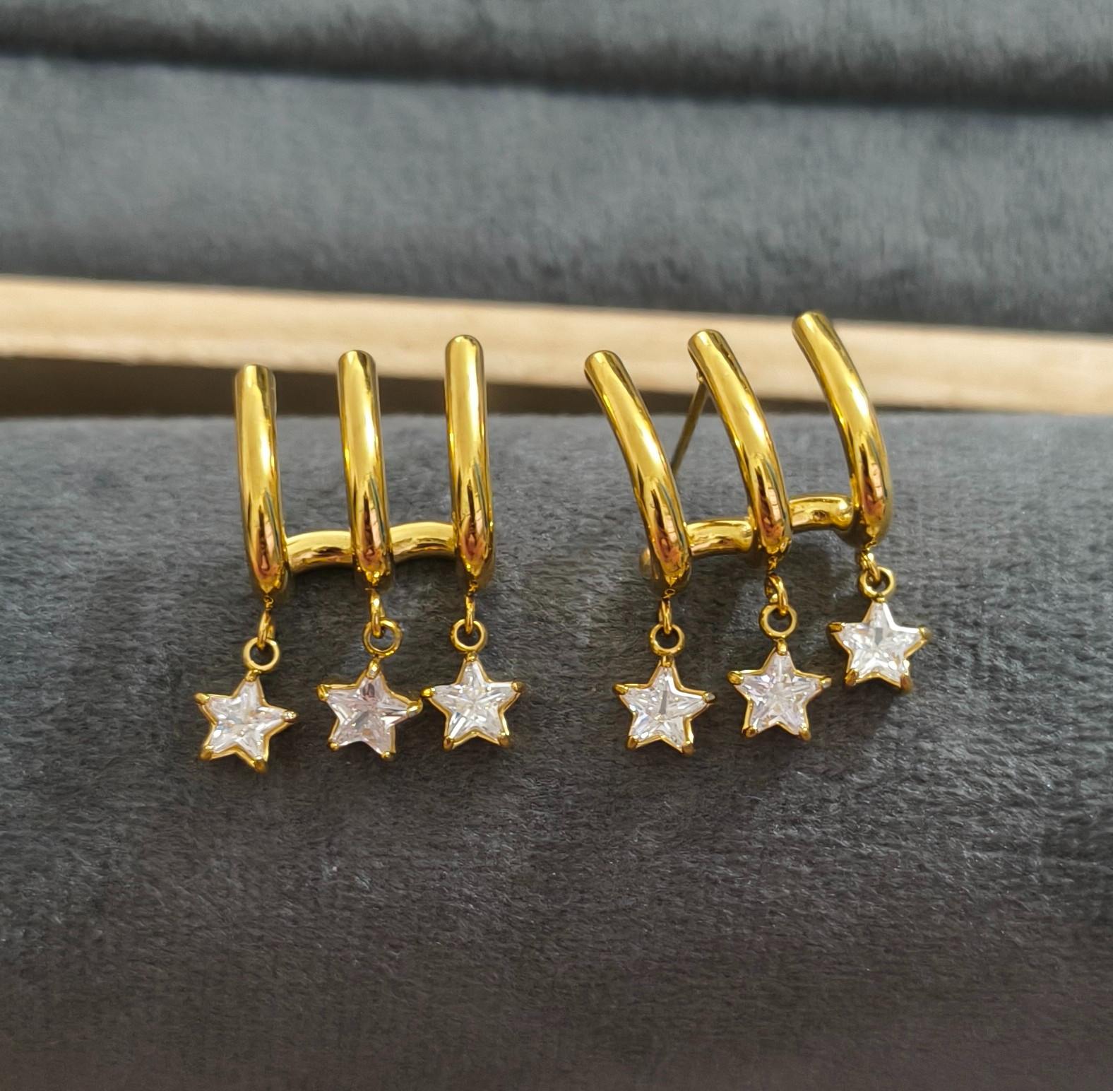 Anti Tarnish Earrings Star Charms Stud 18K Gold Plated