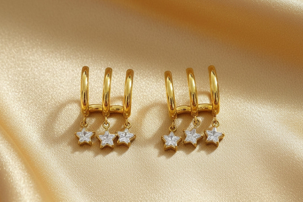 Anti Tarnish Earrings Star Charms Stud 18K Gold Plated