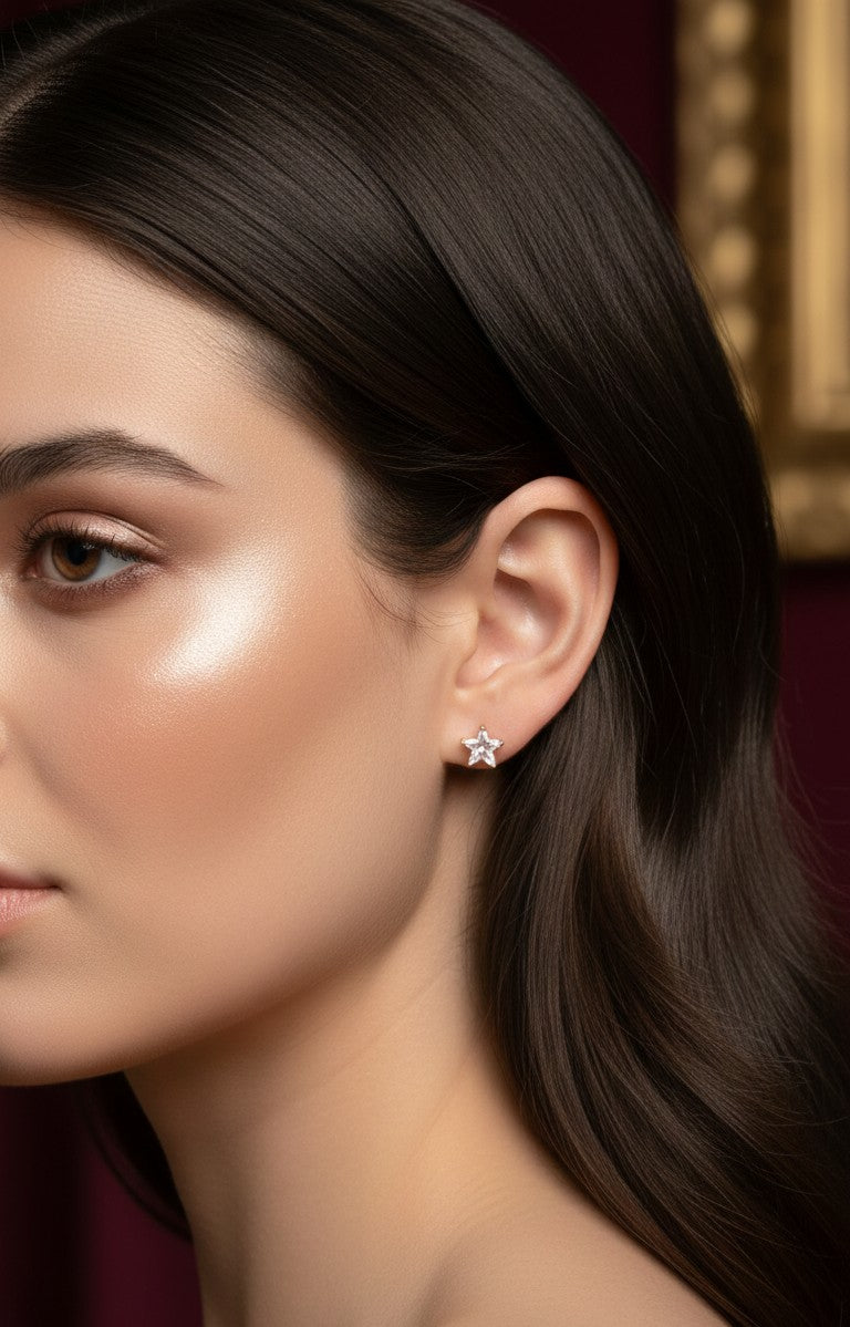 Anti Tarnish Earrings Star Solitaire Stud 18K Gold Plated
