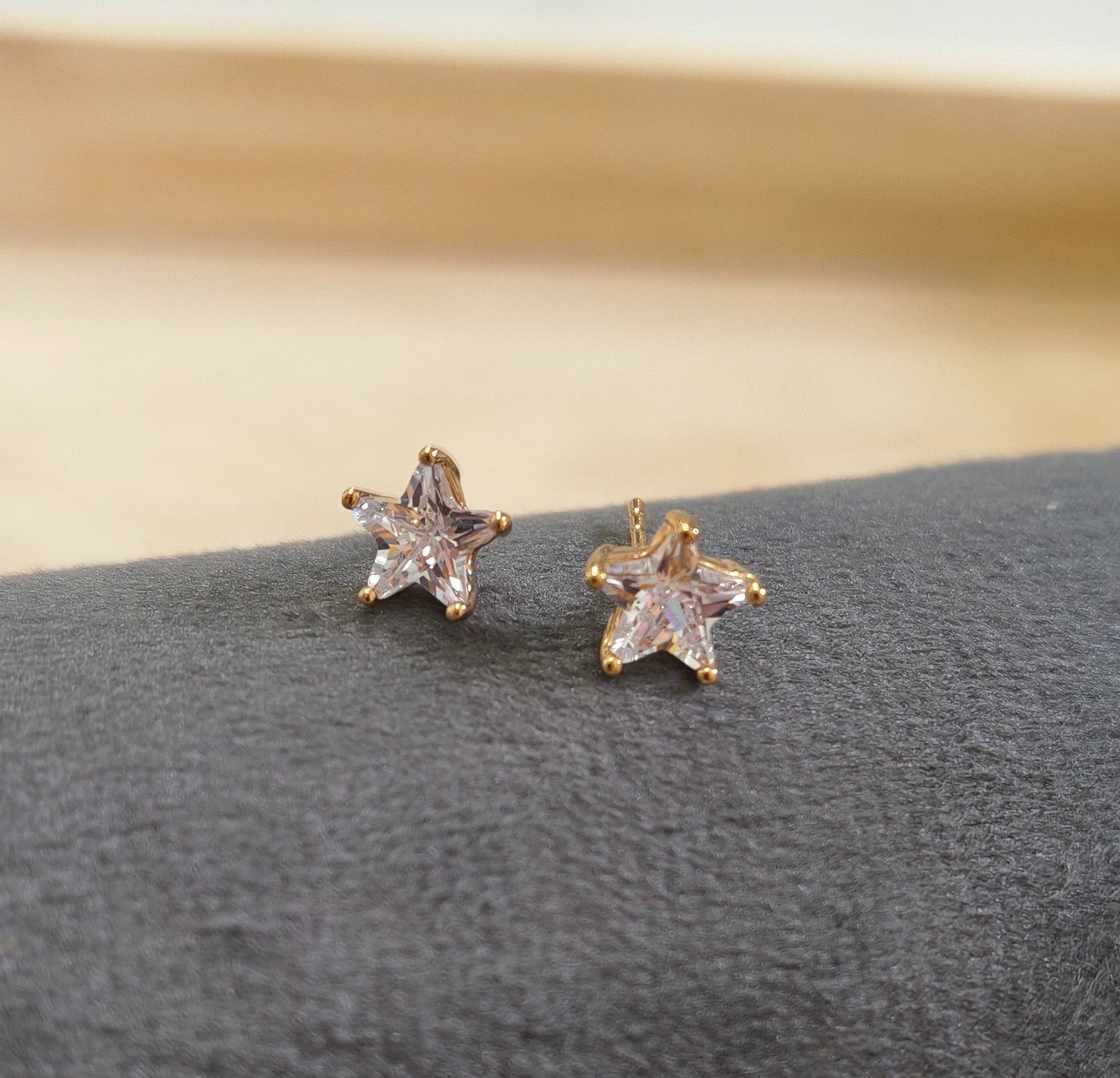 Anti Tarnish Earrings Star Solitaire Stud 18K Gold Plated