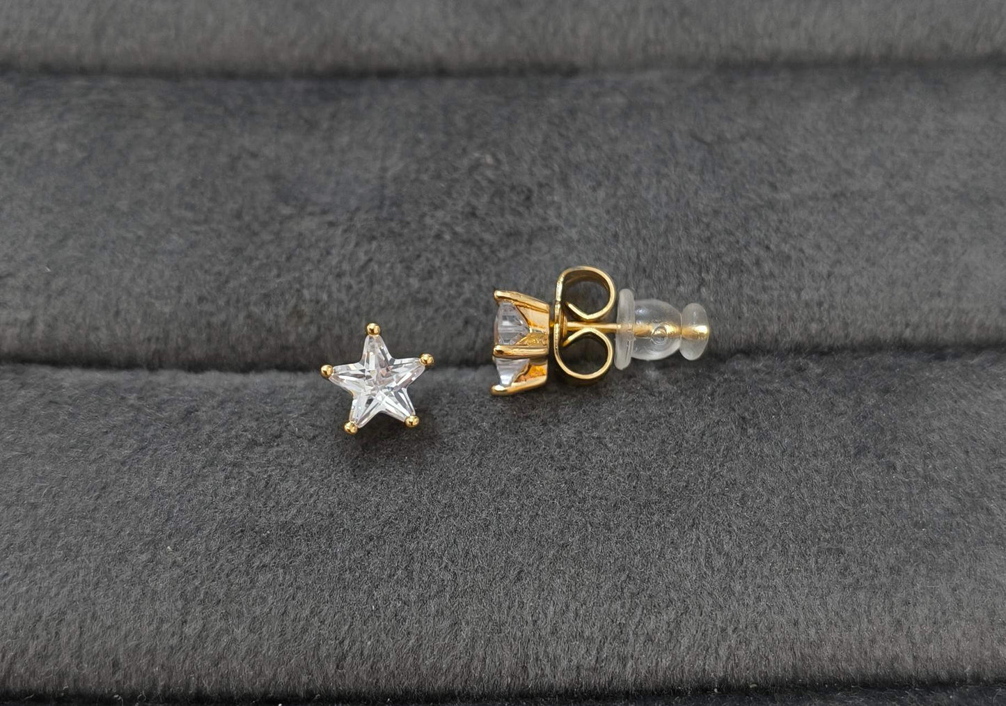 Anti Tarnish Earrings Star Solitaire Stud 18K Gold Plated