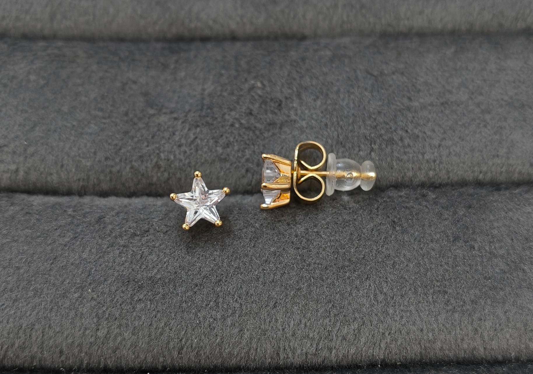 Anti Tarnish Earrings Star Solitaire Stud 18K Gold Plated