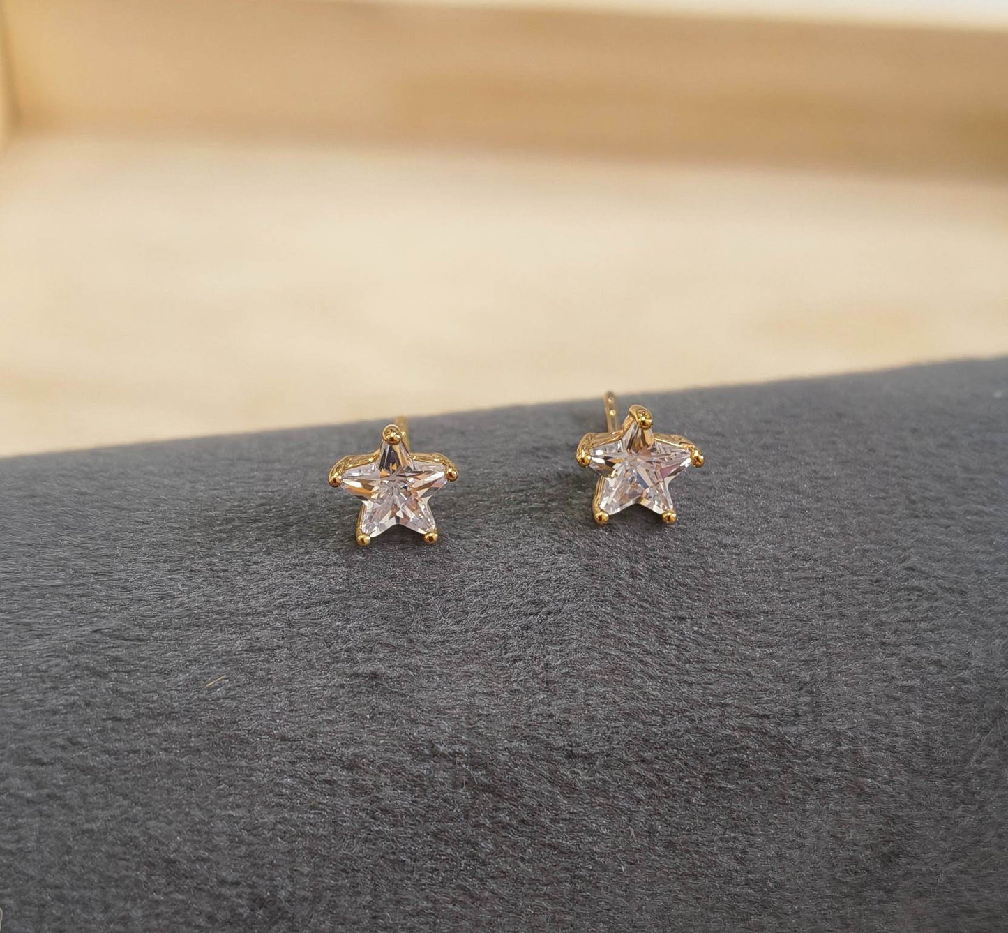 Anti Tarnish Earrings Star Solitaire Stud 18K Gold Plated