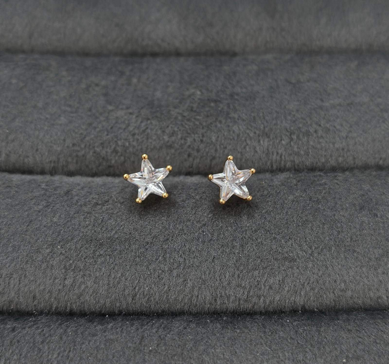 Anti Tarnish Earrings Star Solitaire Stud 18K Gold Plated