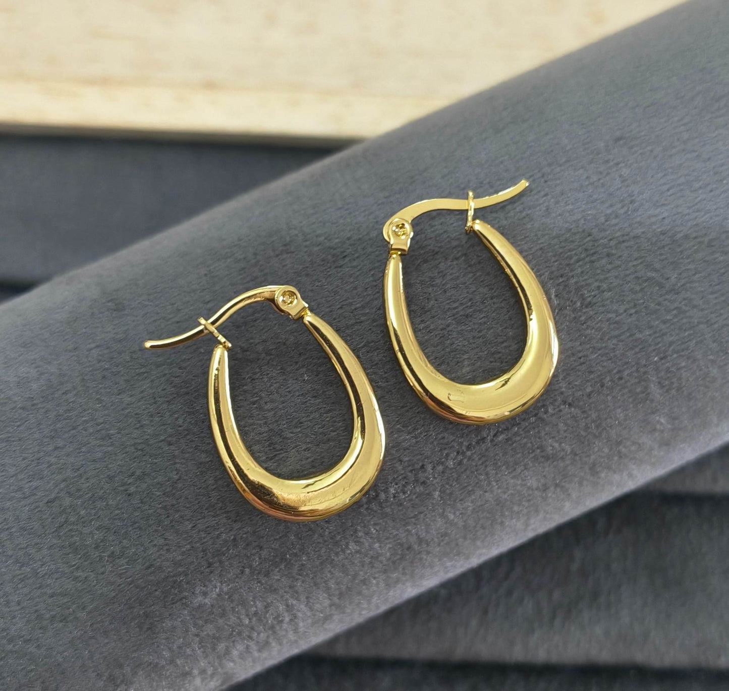 Anti Tarnish Earrings Teardrop Hoop Bali 18K Gold Plated