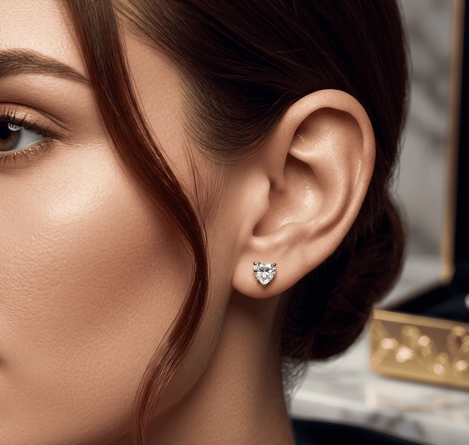 Anti Tarnish Earrings Tiny Heart Stud 18K Gold Plated