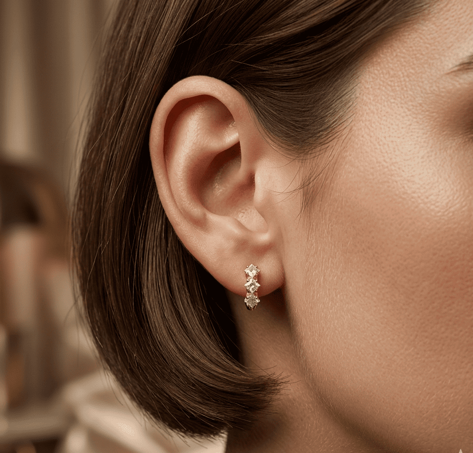Anti Tarnish Earrings Trio Diamond Hoop 18K Gold Plated