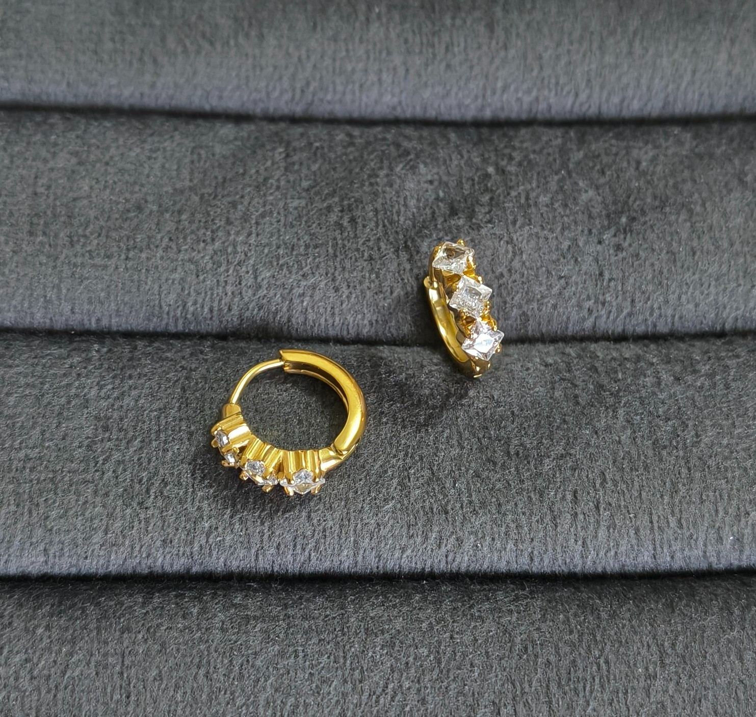 Anti Tarnish Earrings Trio Diamond Hoop 18K Gold Plated