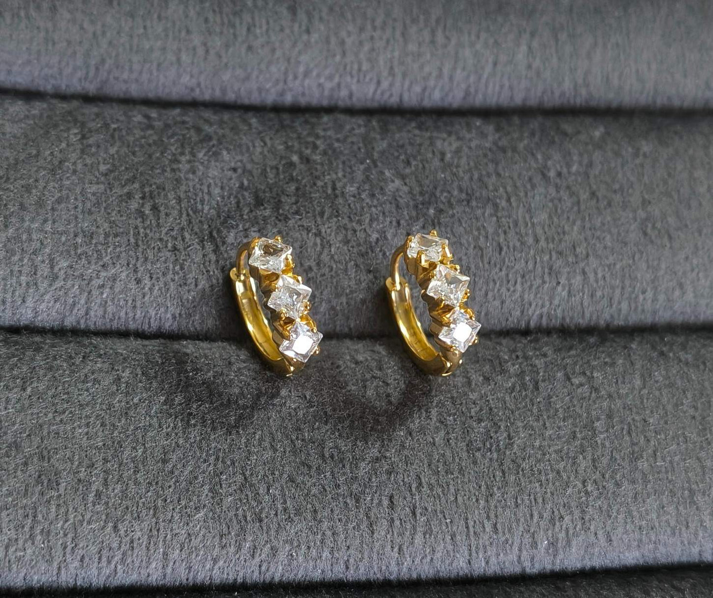 Anti Tarnish Earrings Trio Diamond Hoop 18K Gold Plated