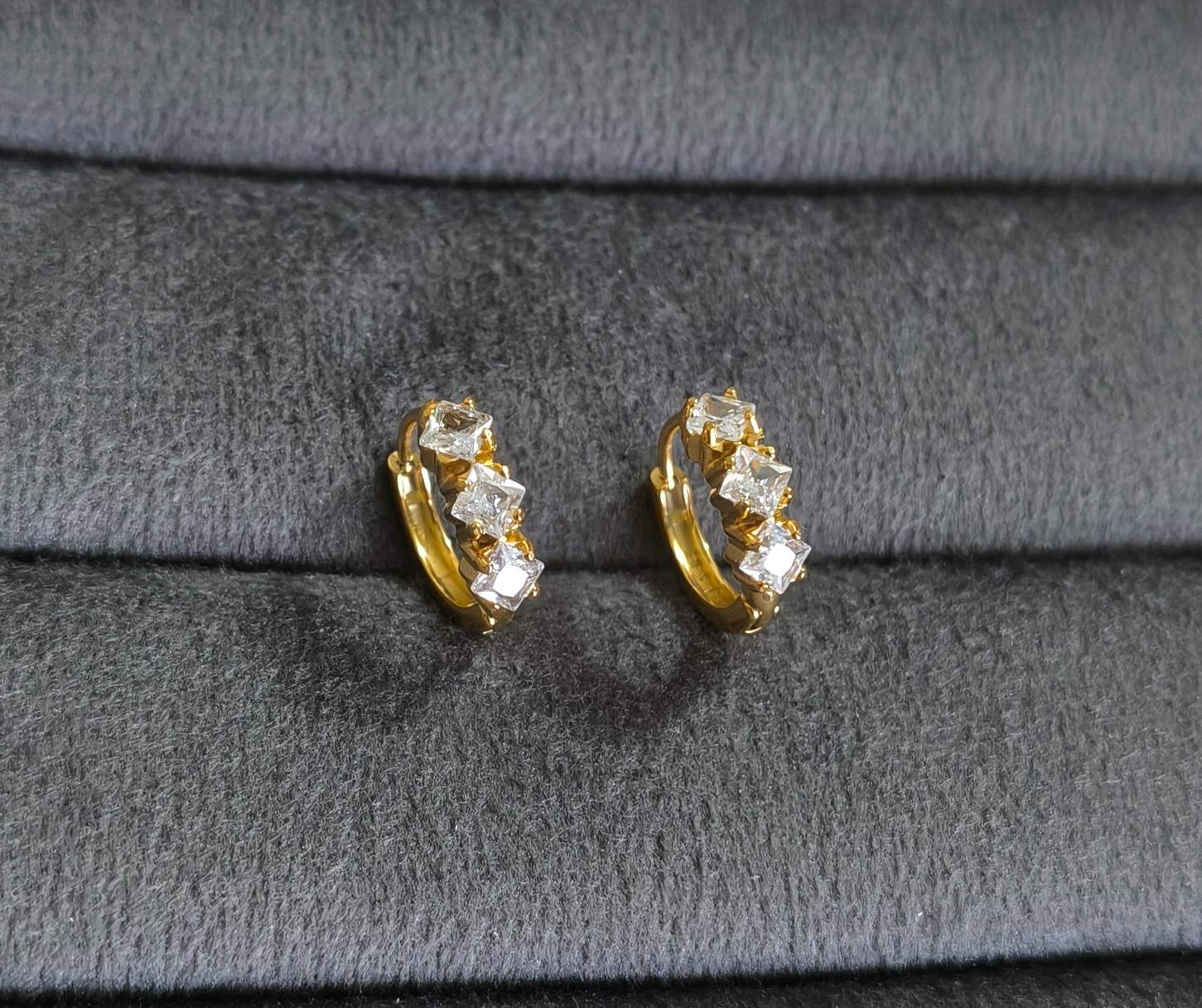 Anti Tarnish Earrings Trio Diamond Hoop 18K Gold Plated