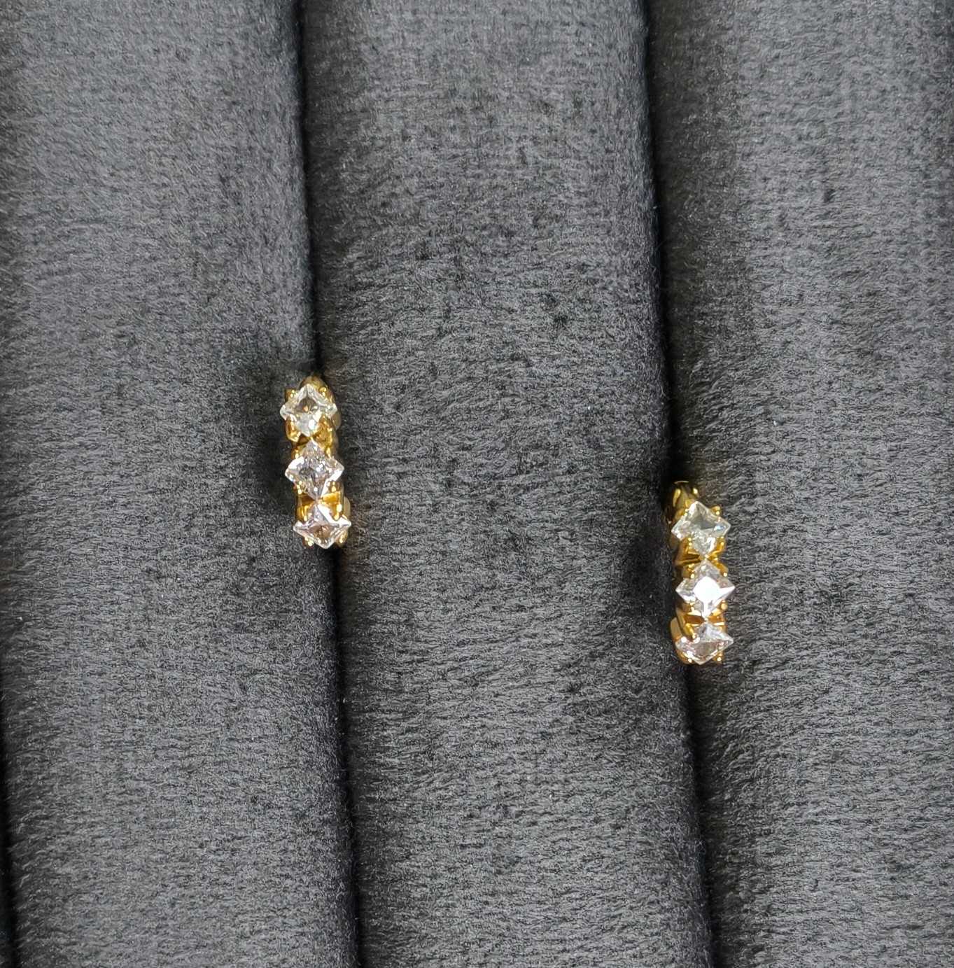 Anti Tarnish Earrings Trio Diamond Hoop 18K Gold Plated