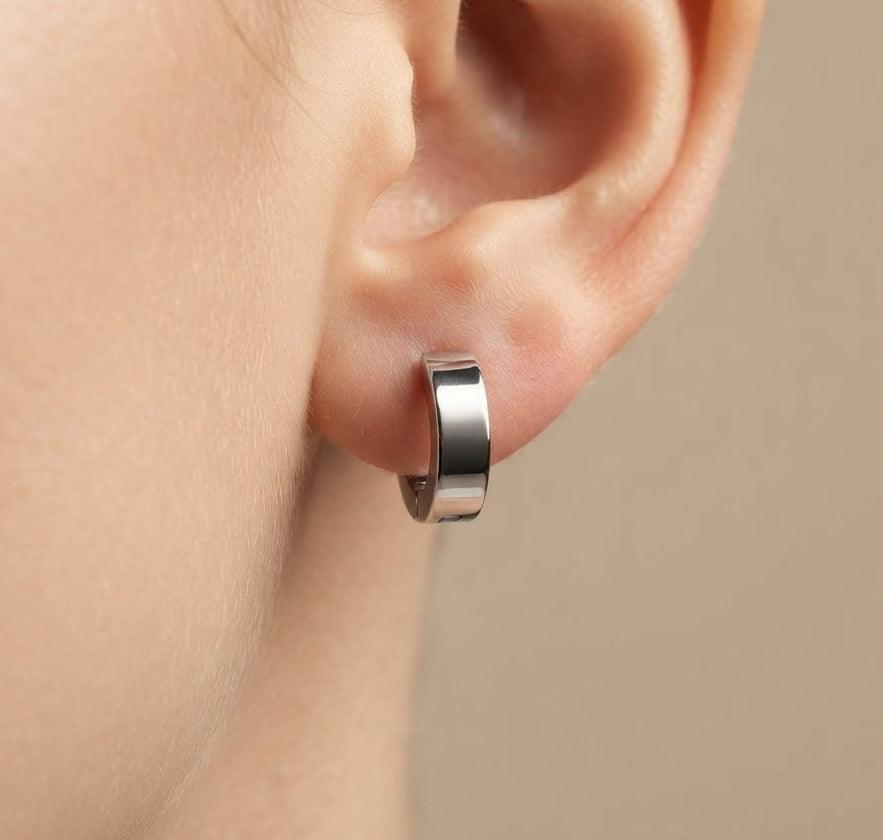 Anti Tarnish Earrings Unisex Non Piercing Silver Hoop