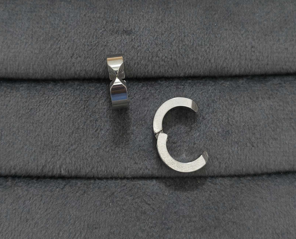 Anti Tarnish Earrings Unisex Non Piercing Silver Hoop