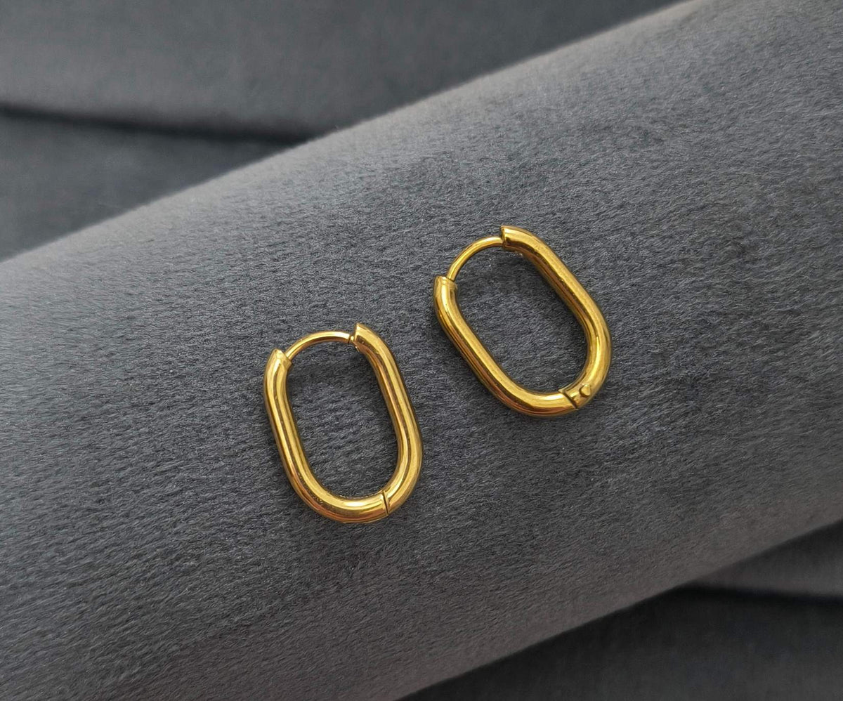 Anti Tarnish Earrings Unisex Rectangle Hoop 18K Gold Plated