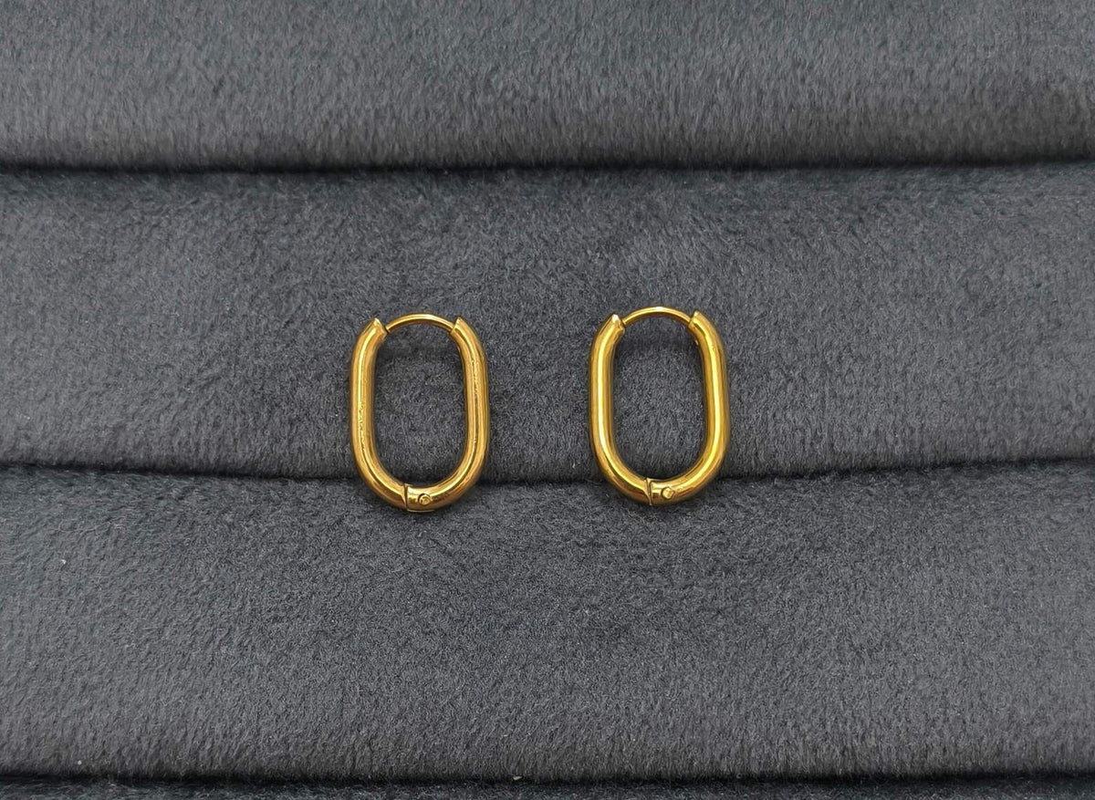 Anti Tarnish Earrings Unisex Rectangle Hoop 18K Gold Plated