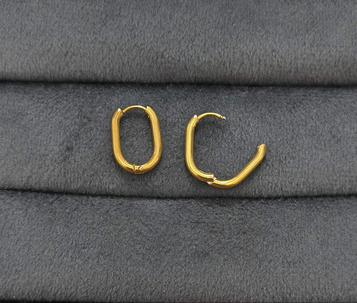 Anti Tarnish Earrings Unisex Rectangle Hoop 18K Gold Plated