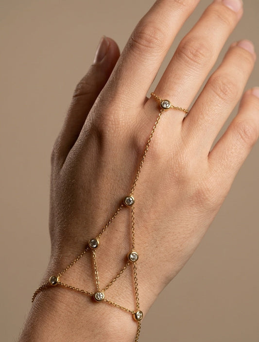 Anti Tarnish Elegant Hand Chain Bracelet 18K Gold Plated